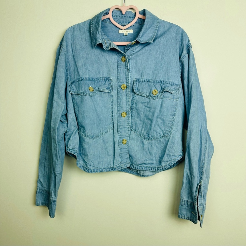 Z Supply Light Blue Denim Crop Top Size Medium